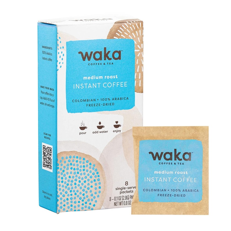 Waka Medium Roast Instant Coffee Colombian 100% Arabica Freeze Dried Beans – 8 Single-Serve Packets