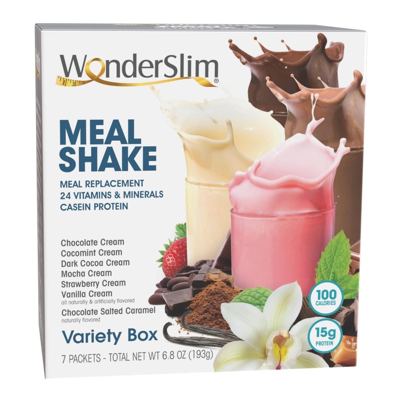 WonderSlim Meal Replacement Shake Variety Pack – 15g Protein, 24 Vitamins & Minerals (7ct) – Pack of 1