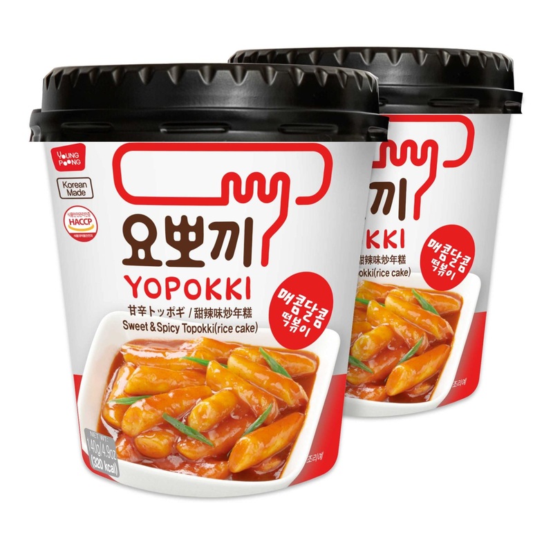 Yopokki Sweet Mild Spicy Tteokbokki Cup – 2-Pack Korean Instant Rice Cake Snack