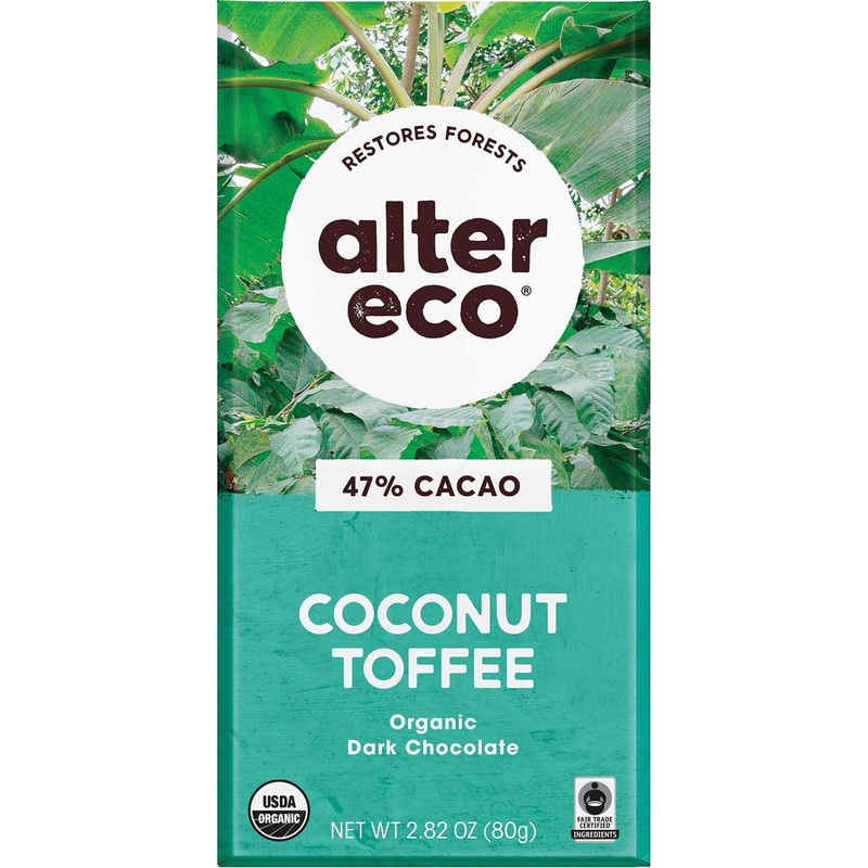 Alter Eco Dark Salted Coconut Toffee Chocolate Bar – 47% Cocoa, Organic 2.82oz