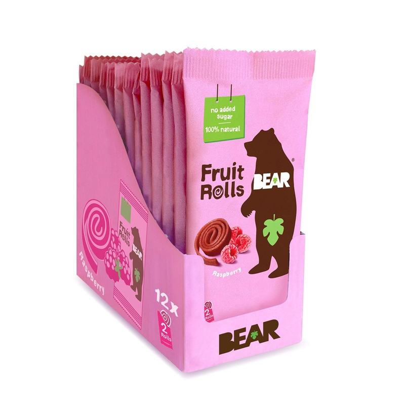 BEAR Raspberry Real Fruit Snack Rolls – Gluten Free, Vegan, Non-GMO – 12 Pack | Healthy Snacks for Kids & Adults