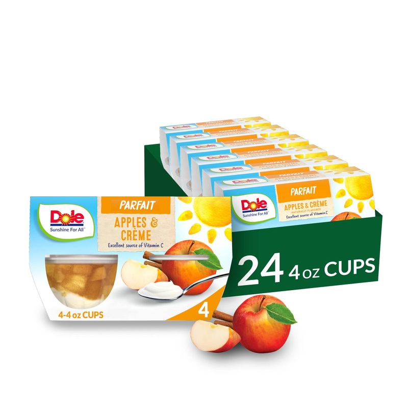Dole Fruit Bowls Low Fat Apples and Creme Parfait Gluten Free Healthy Snack 4 Oz 24 Total Cups
