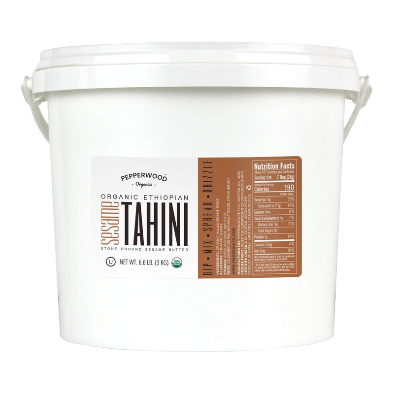 Organic Ethiopian Tahini Paste – Hulled, Non-GMO, Gluten-Free, Vegan, 6.6lb Bucket