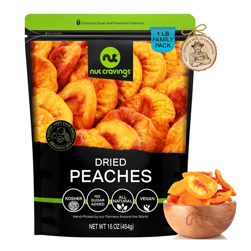 Sun Dried California Peaches – No Sugar Added | 16oz Dehydrated Fruit Snack | Vegan & Kosher
