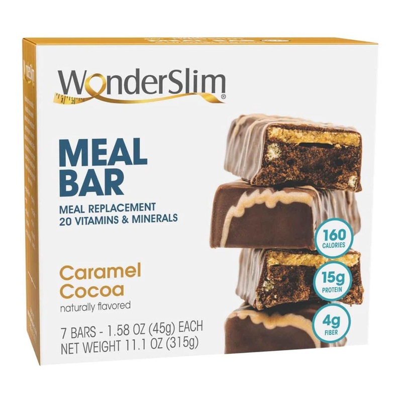 WonderSlim Caramel Cocoa Protein Bars – 15g Protein, Low Calorie, 4g Fiber (7ct)