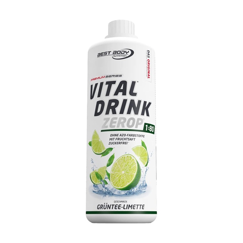 Best Body Nutrition Vital Drink Zerop – Green Tea Lime Concentrate Sugar-Free 1L (Makes 80L) – Original Beverage Syrup