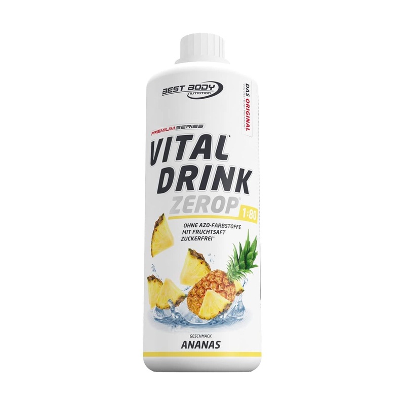 Best Body Nutrition Vital Drink Zerop – Pineapple Flavor Sugar-Free Beverage Concentrate – 1L (Makes 80 Liters) – Premium Syrup for Health and Hydration
