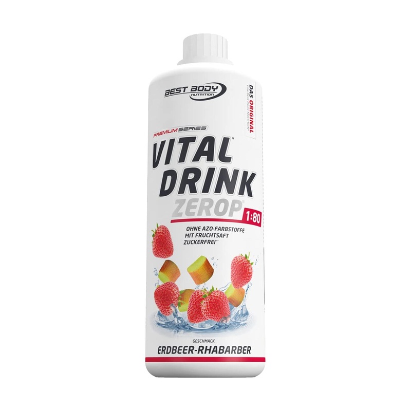 Best Body Nutrition Vital Drink Zerop – Strawberry Rhubarb Syrup Concentrate Sugar-Free 1:80 (1L) – 80L Finished Drink