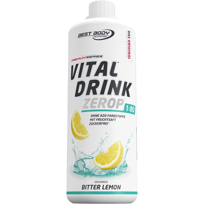 Best Body Nutrition Vital Drink Zerop – Sugar-Free Bitter Lemon Concentrate 1000ml (Makes 80L) – Original Sirup for International Shipping