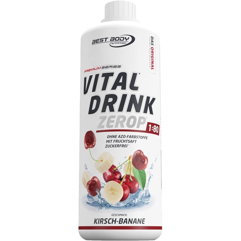 Best Body Nutrition Vital Drink Zerop – Sugar-Free Cherry Banana Beverage Concentrate – 80L Results – 1000ml Sirup (1 Pack) – International Shipping
