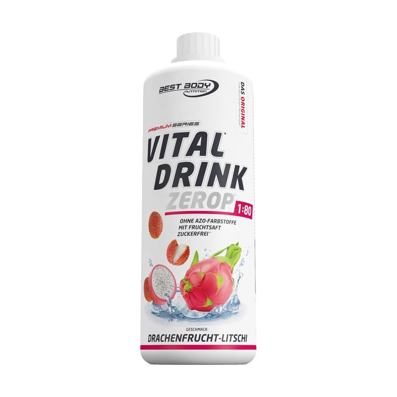 Best Body Nutrition Vital Drink Zerop – Sugar-Free Dragon Fruit & Lychee Concentrate 1L (Makes 80L Drink) – Original Beverage Syrup