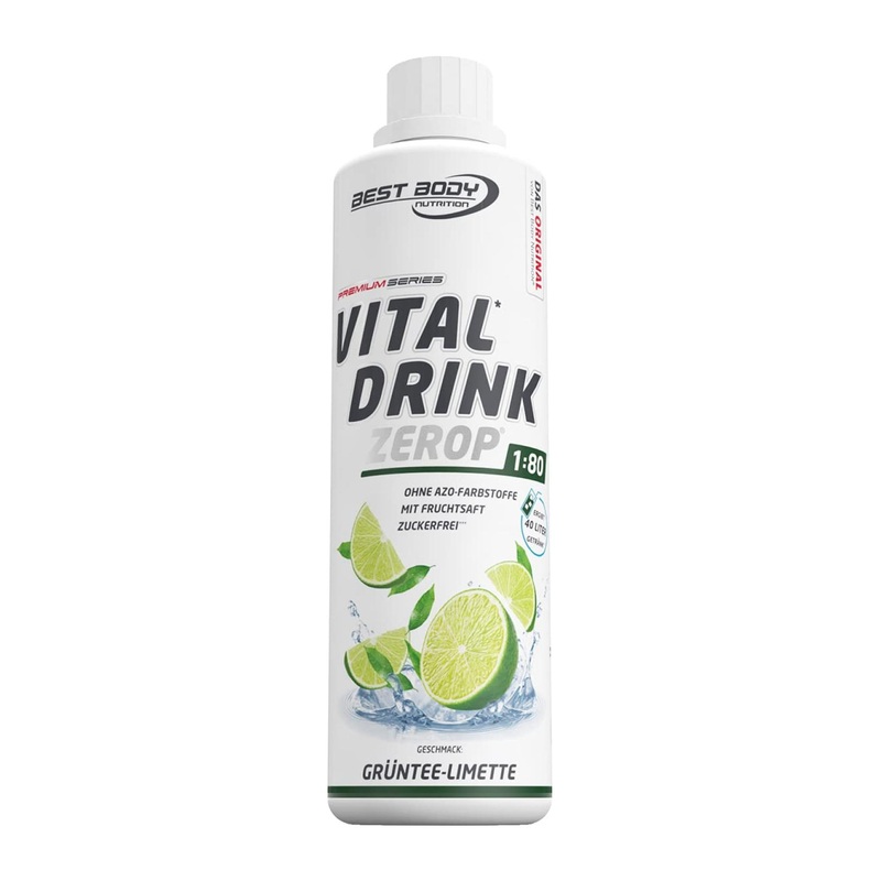Best Body Nutrition Vital Drink Zerop – Sugar-Free Green Tea Lime Concentrate (500ml) – 40L Yield – Original Beverage Syrup