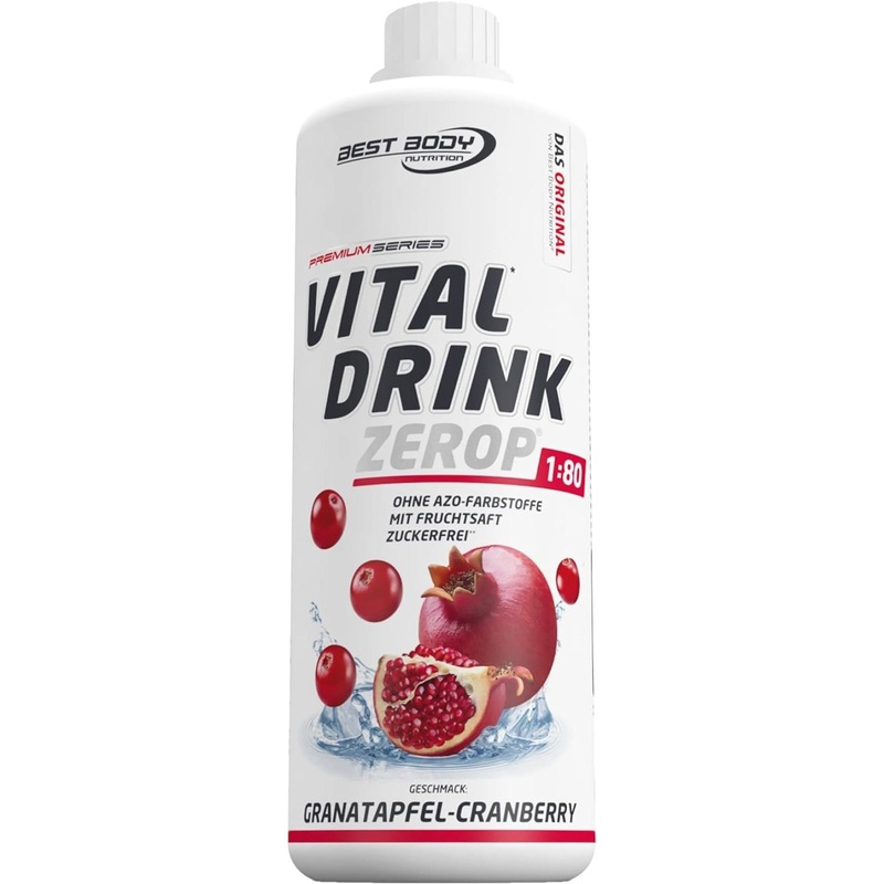 Best Body Nutrition Vital Drink Zerop – Sugar-Free Pomegranate Cranberry Syrup Concentrate (1000ml) – 80 Liters of Refreshing Beverage