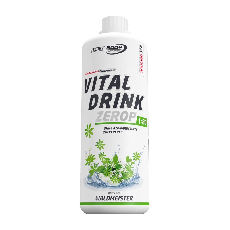 Best Body Nutrition Vital Drink Zerop – Sugar-Free Waldmeister Syrup Concentrate – Makes 80 Liters – 1L Pack for Optimal Hydration