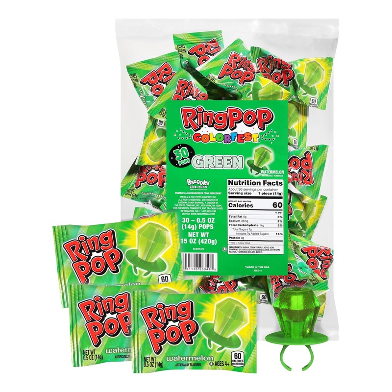 Buy Ring Pop Colorfest Green Watermelon – 30 Ct Bulk Halloween Candy | Fun Lollipops for Kids Parties & Trick or Treat Goodie Bags