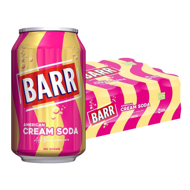 BARR American Cream Soda No Sugar 24 x 330ml Cans – Fizzingly Fun Soft Drink