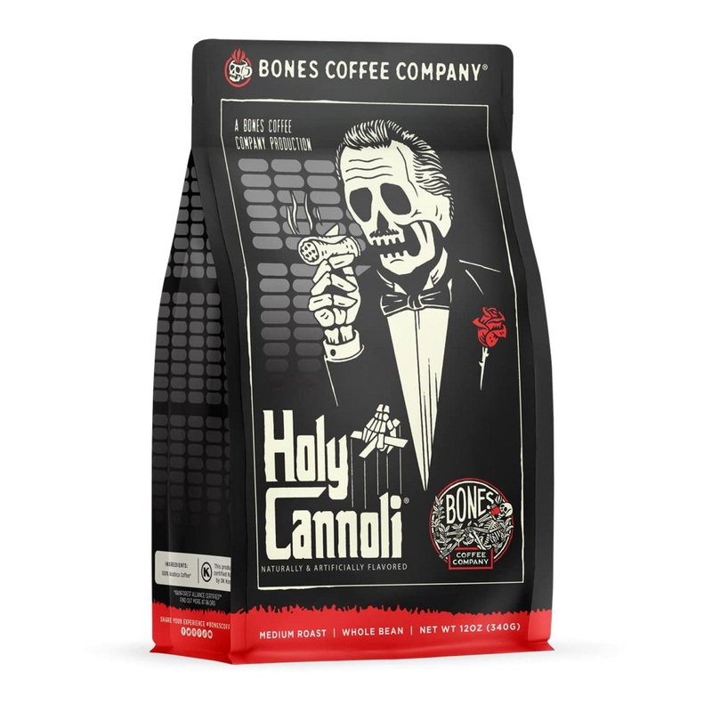 Bones Coffee Company Holy Cannoli 12 oz Ground Coffee – Low Acid Medium Roast Flavored Arabica Coffee | Best Coffee Gift