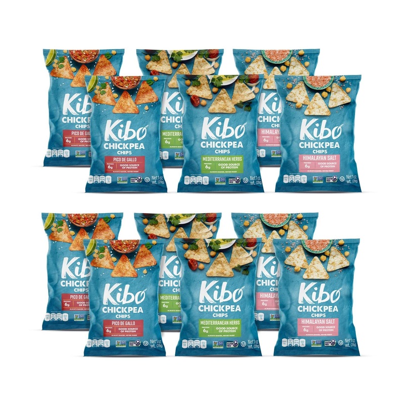 Kibo Chickpea Chips Variety Pack – High Protein/Fiber, Plant-Based, Non-GMO, Vegan, Kosher – Gluten Free – 3 Flavors – 1oz 12 pk
