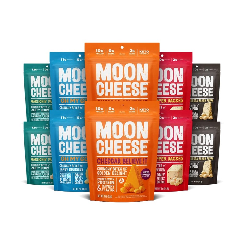 Moon Cheese Bites Bundle – Cheddar, White Cheddar, Parm, Gouda & Pepper Jacked – 2-Ounce 10-Pack for Lunch or Snack