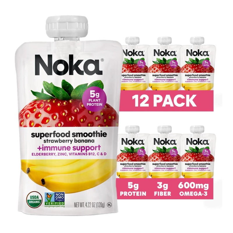 Noka Superfood Fruit Smoothie – Strawberry Banana 4.22 Oz (Pack of 12)