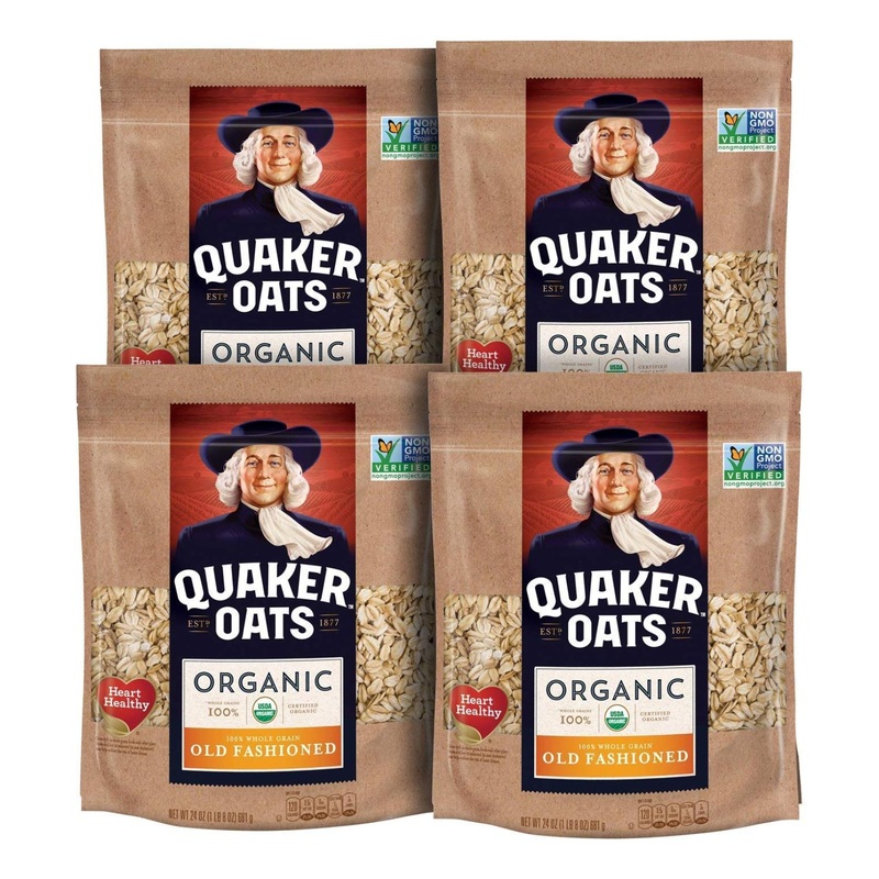 Quaker Old Fashioned Rolled Oats USDA Organic Non GMO Project Verified 24oz Resealable Bags (Pack of 4) Organic Standard Old Fashioned