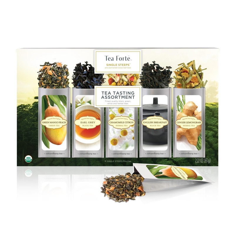 Tea Forte Single Steeps Loose Leaf Tea Sampler – Assorted Variety Box – 15 Single Serve Pouches