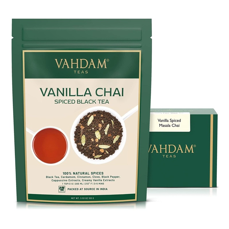 Vahdam Vanilla Chai Spiced Black Tea 200g | Delicious Masala Chai Tea | Loose Leaf Vanilla Tea Mix | Chai Latte Spiced Chai