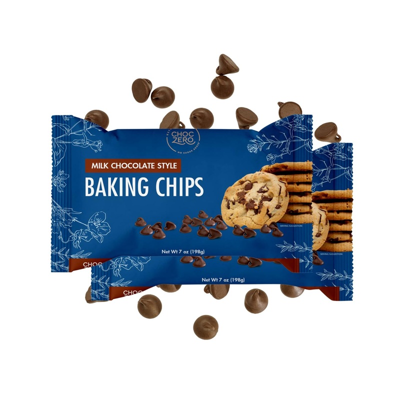 ChocZero Milk Chocolate Chips – No Sugar Added, Low Carb, Keto Friendly, Gluten Free – Perfect for Baking Keto Diet Cookies and Desserts – 14 Ounces (2 Bags)