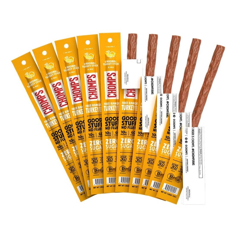 CHOMPS Free Range Turkey Jerky Sticks – Keto, Paleo, Whole30 Approved – High Protein, Sugar Free, Gluten Free – 10 Pack