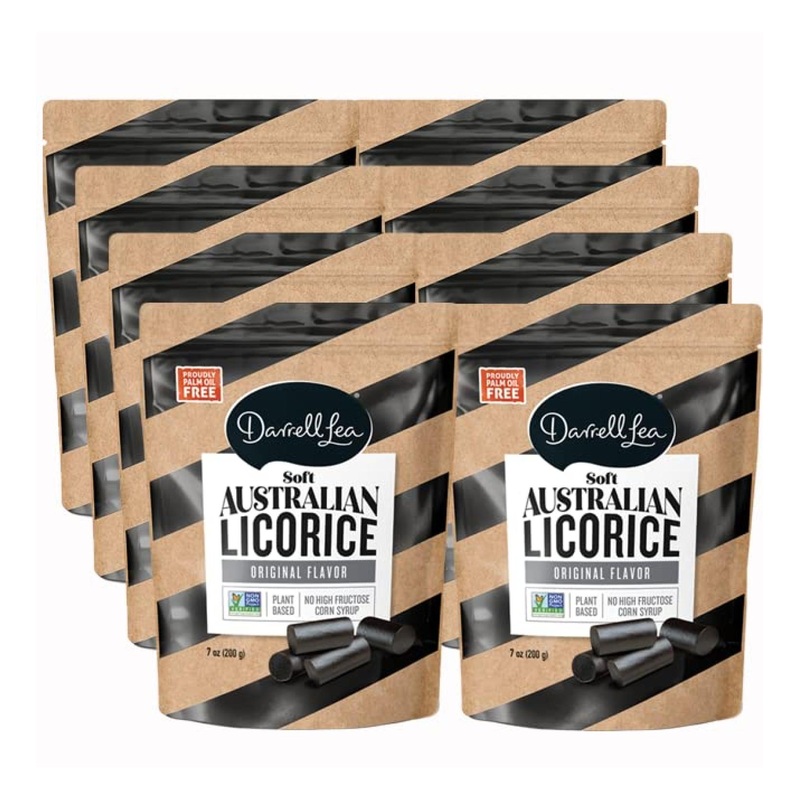 Darrell Lea Black Soft Australian Licorice (8) 7oz Bags – Vegan & Kosher | Small Batch, Ethically-Sourced Ingredients | Non-GMO, Palm Oil Free, No HFCS