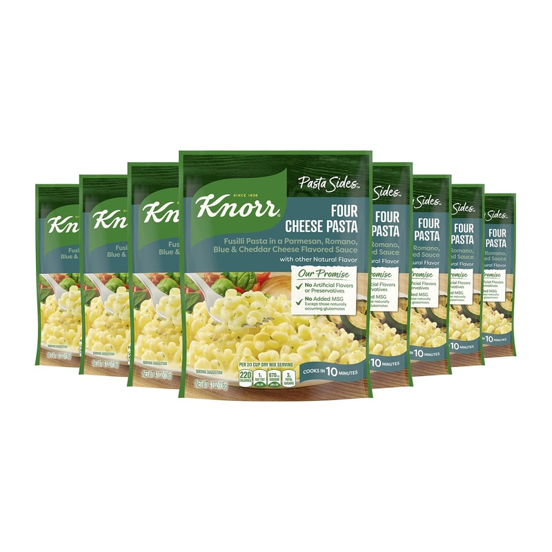 Knorr Four Cheese Pasta Sides – Quick & Delicious Side Dishes | 4.1oz, Pack of 8 – No Artificial Flavors, Preservatives, or MSG