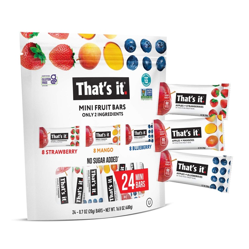 Mini Fruit Bars Variety Pack – No Sugar Added, Plant-Based, Vegan & Gluten Free – Paleo Breakfast Bar for Children & Adults – Non GMO, High Fiber (24 Bars, 8 Blueberry, 8 Strawberry, 8 Mango)