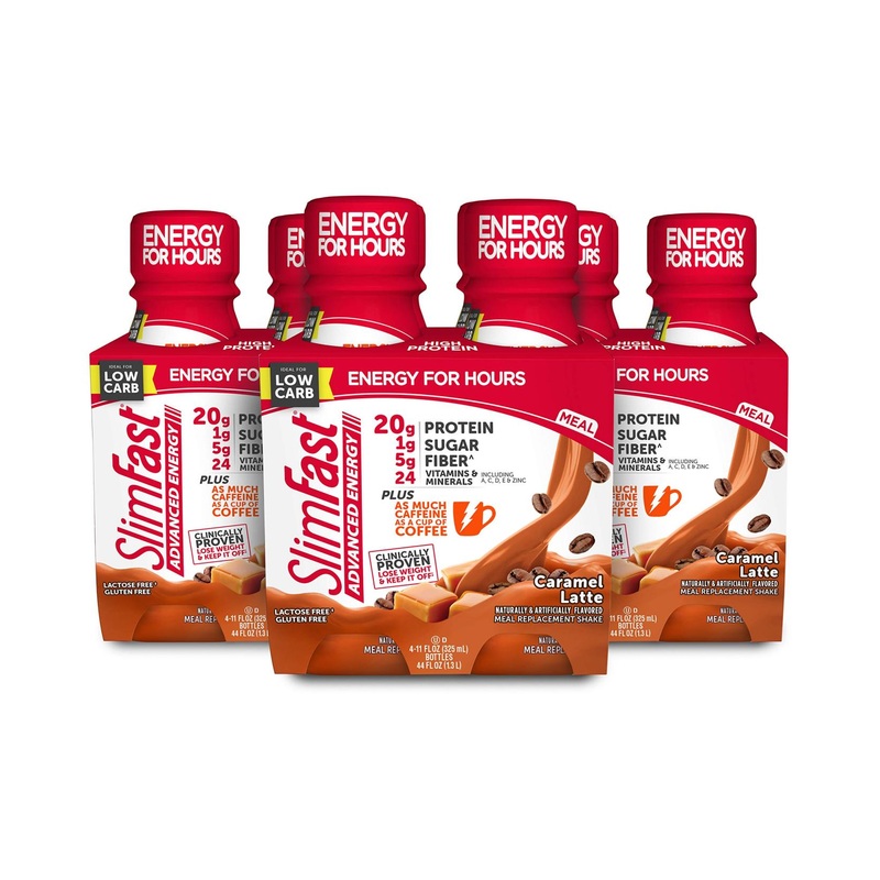SlimFast Advanced Energy High Protein Caramel Latte Shake 4-Pack x 3 – 20g Protein, Caffeine, Ready-to-Drink – 11 Fl Oz Bottle