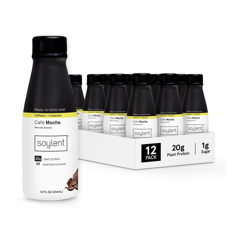 Soylent Cafe Mocha Meal Replacement Shake 20g Vegan Protein 12 Pack – Ready-to-Drink with Caffeine and L-Theanine | 14oz