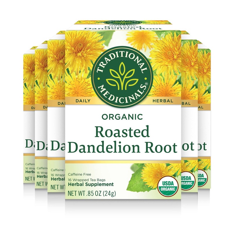 Traditional Medicinals Organic Roasted Dandelion Root Herbal Leaf Tea – 16 Tea Bags x 6 Packs