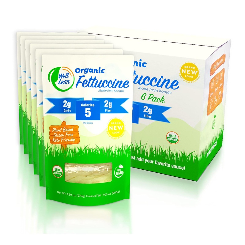 WELL LEAN Organic Fettuccine – Premium Shirataki Konjac Pasta – USDA Organic, Plant Based, Keto Friendly, Zero Net Carb, Non GMO – 6 Pack 57.1 oz
