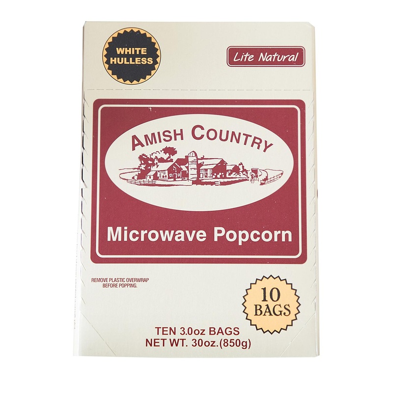 Amish Country Popcorn | 10 Bags Lite Natural White Hulless Microwave Popcorn | Non-GMO, Gluten Free, Kosher | 3oz (Pack of 10)