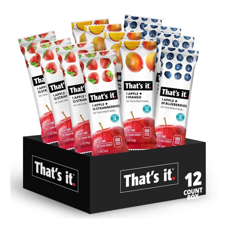 Apple + Variety Natural Fruit Bar | High Fiber Vegan Snack with No Added Sugar | Gluten Free & Paleo | Non GMO | Healthy Energy Food for Kids & Adults (12 Pack)