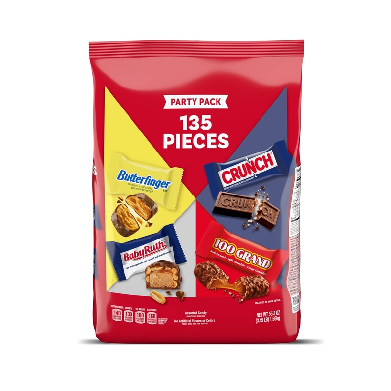 Assorted Mini Size Chocolate Candy Bars Variety Pack – 135 Count, 55.3 Oz – Butterfinger, CRUNCH, Baby Ruth, 100 Grand – Perfect for Halloween Candy, Bulk Buy