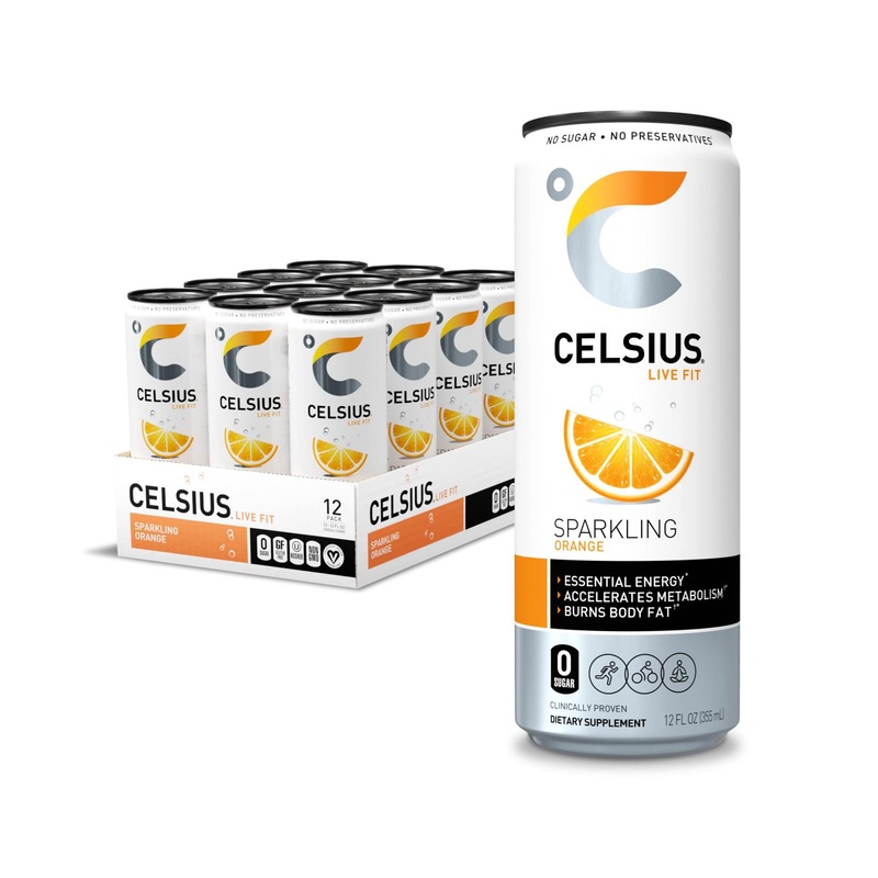 CELSIUS Essential Energy Drink 12 Fl Oz  Sparkling Orange (Pack of 12) Sparkling Orange 12 Fl Oz (Pack of 12)
