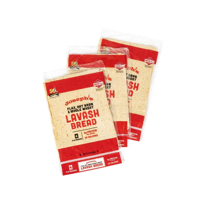 Joseph’s Lavash Bread Value 3-Pack – Flax Oat Bran & Whole Wheat – Reduced Carb – Fresh Baked – 12 Flatbreads Total