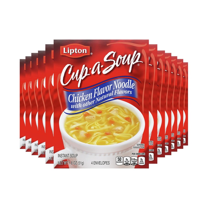 Lipton Cup-a-Soup Chicken Noodle Soup 1.8 oz – Pack of 12 ct, Made with Real Chicken Broth Flavor – Instant Soup for a Warm Cup