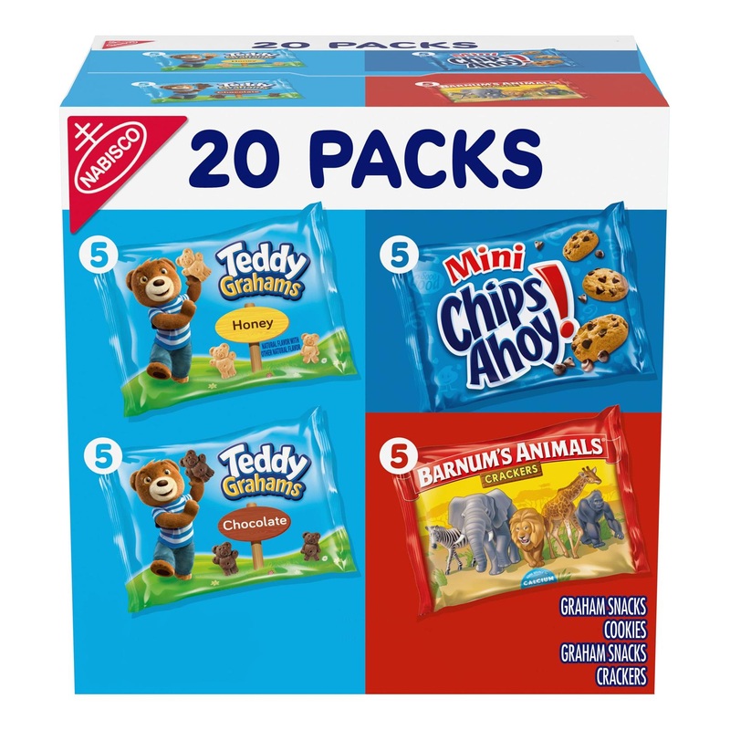 Nabisco Variety Fun Shapes Assorted Animal Crackers, Teddy Grahams, Chips Ahoy! Mini – 20 Pack, 1 Ounce