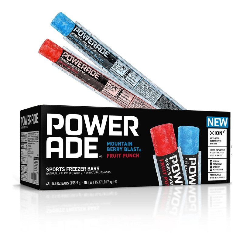 POWERADE Giant-sized Freezer Bars 5.5 oz Mountain Berry Blast & Fruit Punch Flavors 45 Count Pack with Electrolytes & B Vitamins