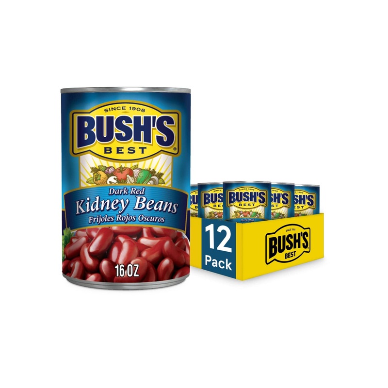 Bush’s Best Canned Dark Red Kidney Beans – Plant Based Protein & Fiber – Low Fat – Gluten Free – 16oz (Pack of 12)