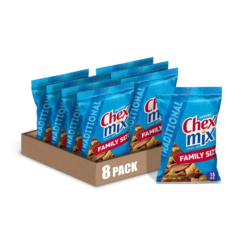 Chex Mix Traditional Savory Snack Bag Family Size 15 oz (Pack of 8)