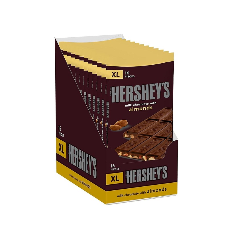 Hershey’s Milk Chocolate with Almonds XL Candy – Bulk 4.25 oz Bars (12 Count) – Individually Wrapped Chocolate – 16 Pieces