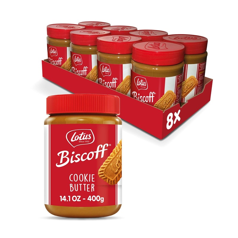 Lotus Biscoff Creamy Cookie Butter Spread 14.1oz Pack of 8 – Non GMO, Vegan, Delicious