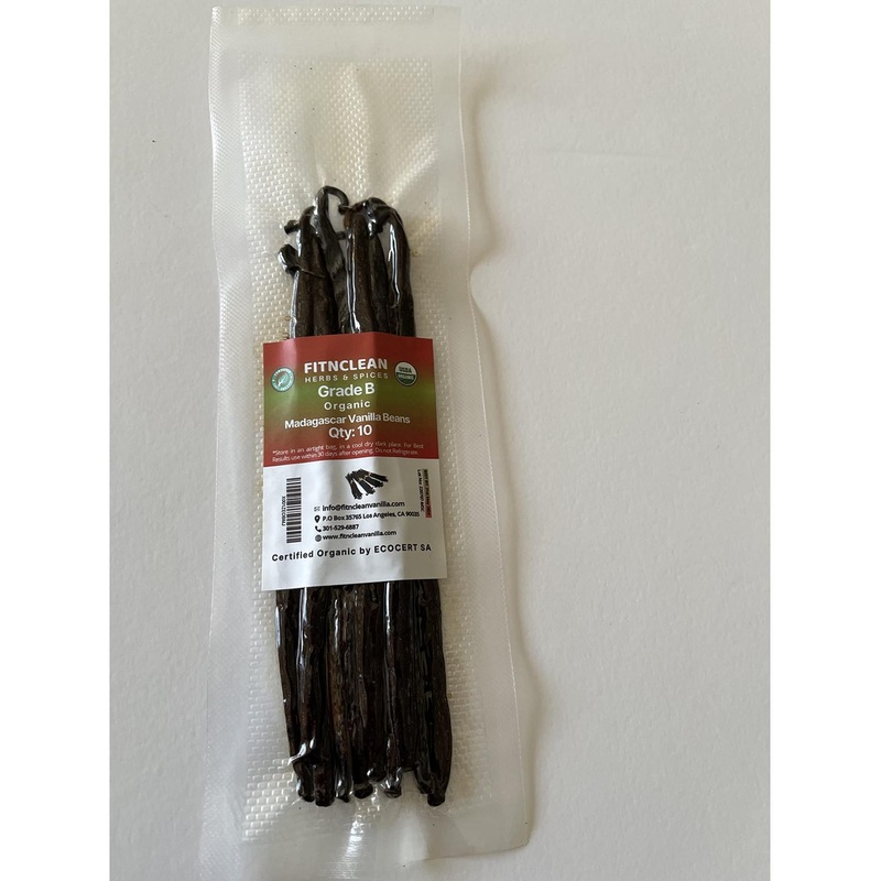Organic Grade B Madagascar Vanilla Beans (5.5-7) for Extract by FITNCLEAN VANILLA | USDA Certified, Whole Bourbon Pods