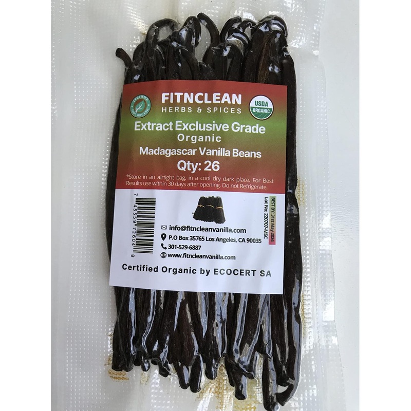 Organic Madagascar Vanilla Beans Extract Grade B by FITNCLEAN VANILLA | Certified USDA Organic | Bulk Dry Whole Bourbon Pods | 26 Count